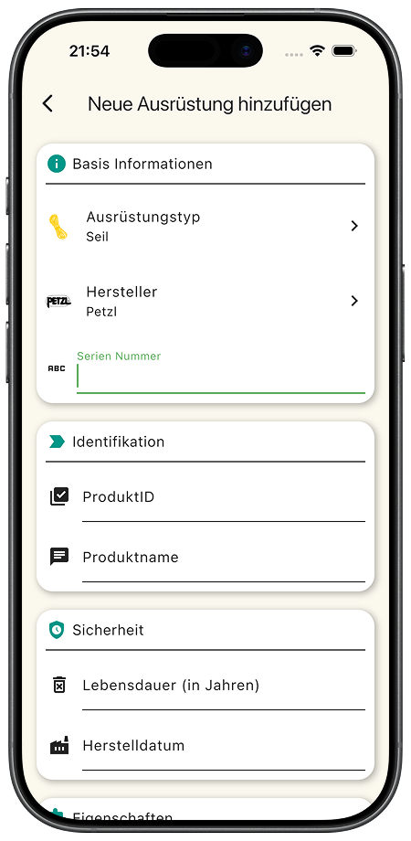 Ausrüstung zur App hinzufügen und verwalten